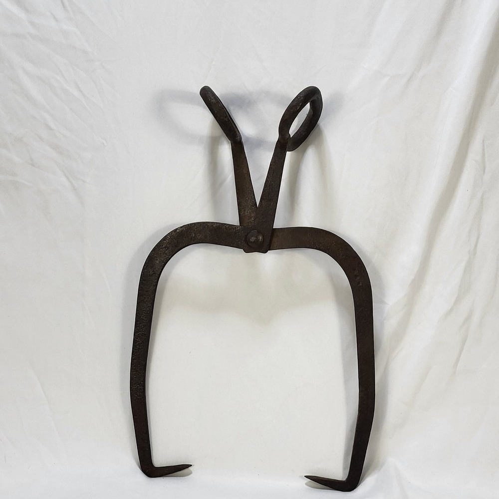 Antique Wrought Iron Ice Tongs Primitive Hand Forged Rustic Farmhouse Tool 15in